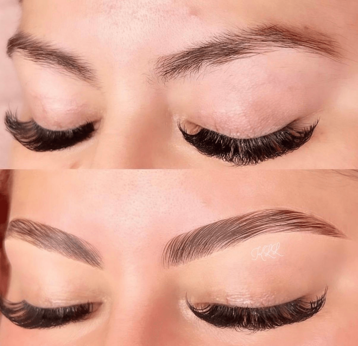 Eyebrow lamination before and after transformation